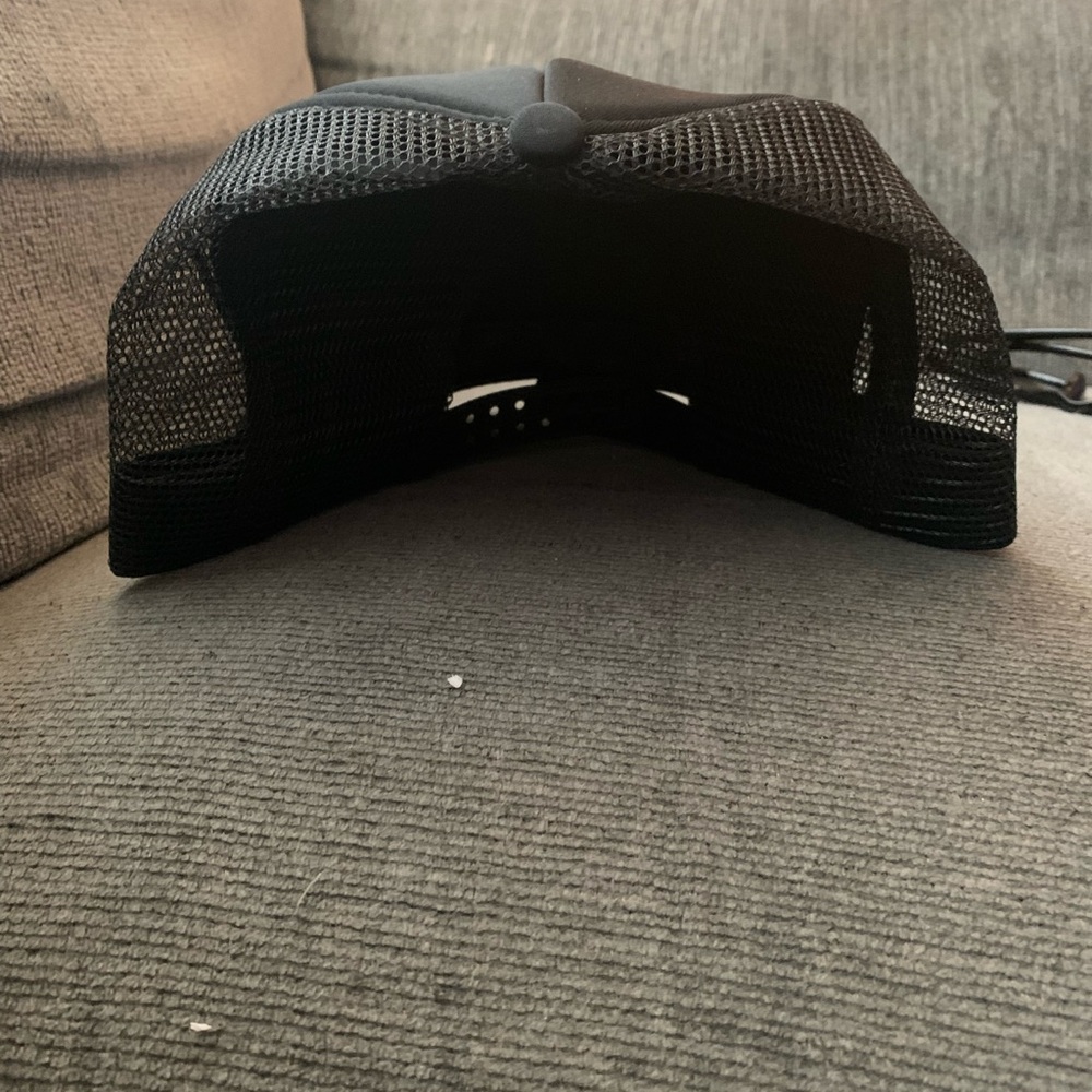 Black Trucker Hat with White Print - Picture 3 of 3